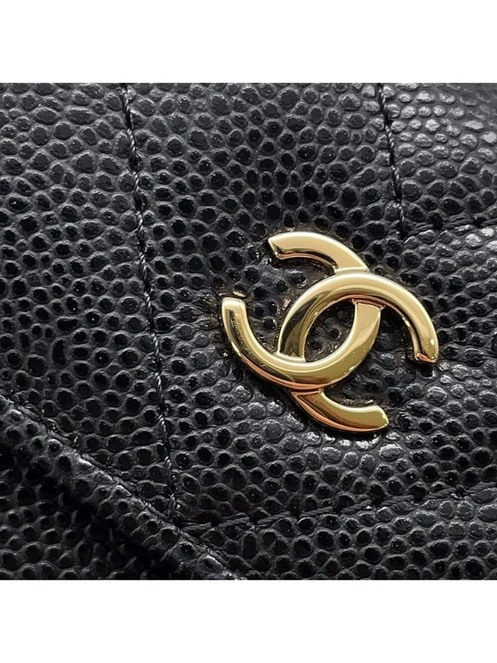 Chanel Trifold Wallet Chez Blanc Small Flap Compact Caviar Leather Black